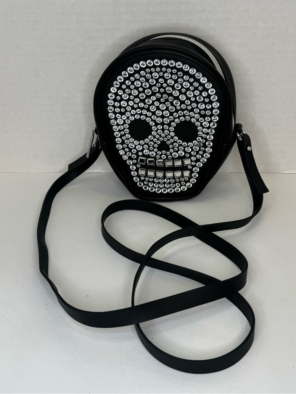 Black Skull Rhinestone Studded Crossbody Bag